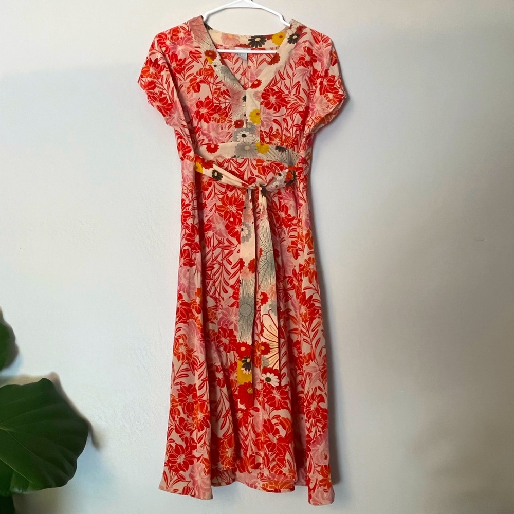 Odille 100% real silk Anthropologie floral vintage kimono style dress